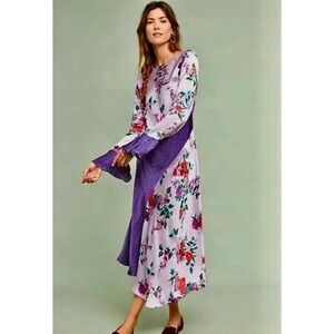 NWT!! Anthropologie GHOST London Tasmin Floral Satin Patchwork Dress X-Small